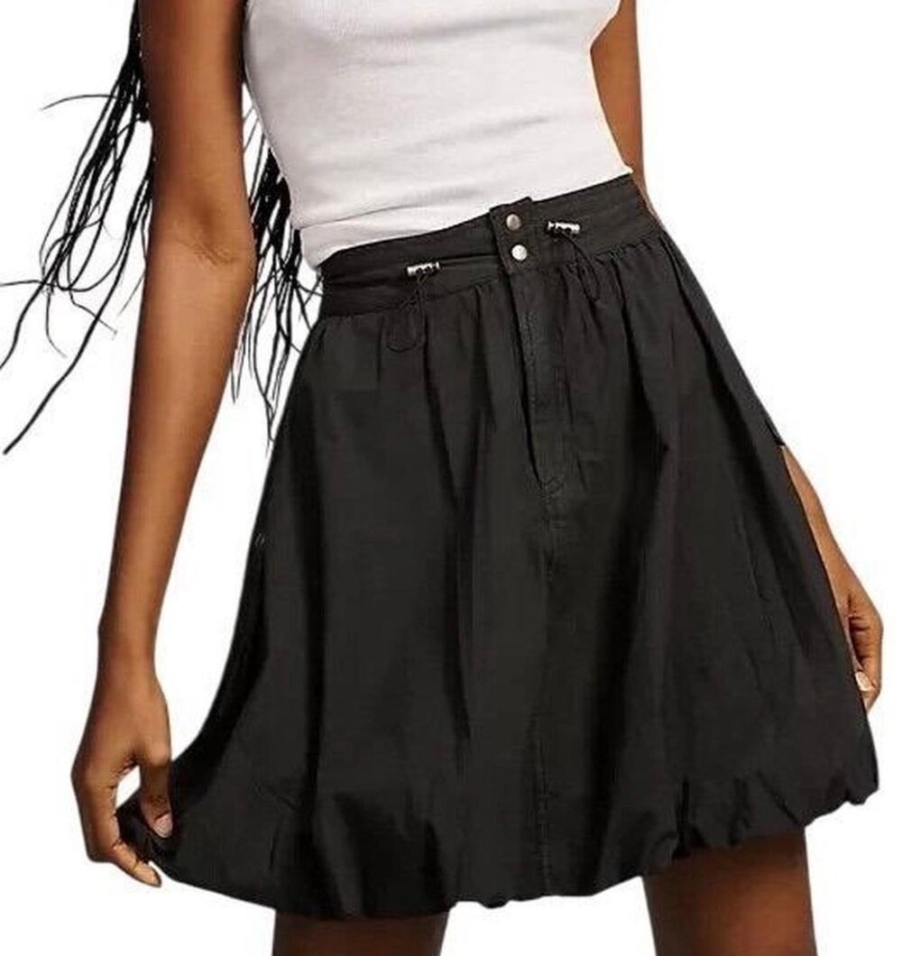 Anthropologie Pilcro Parachute Gray/Black Ballon Hem Cargo Mini Skirt-Size 6